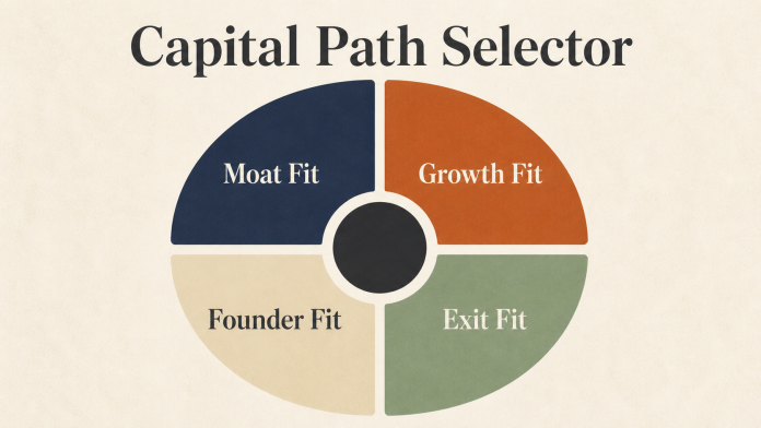 Capital path selector comparing startup funding routes
