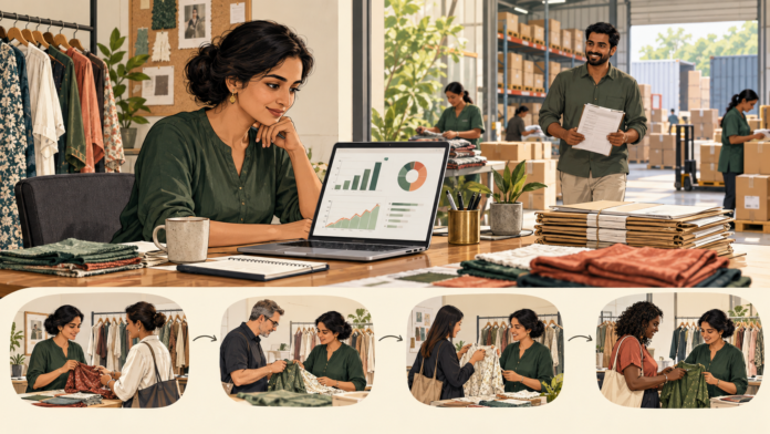 Product-market fit illustration: Indian founder reviews recurring customer use in an apparel export venture.